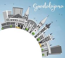 guadalajara horisont med grå byggnader, blå himmel och kopia Plats. vektor