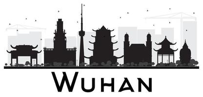 schwarz-weiße silhouette der stadtskyline von wuhan. vektor