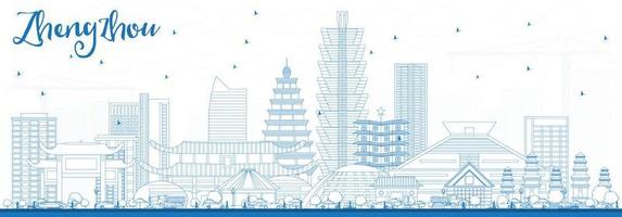 översikt zhengzhou horisont med blå byggnader. vektor