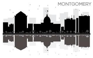 montgomery stad horisont svart och vit silhuett med reflektioner. vektor
