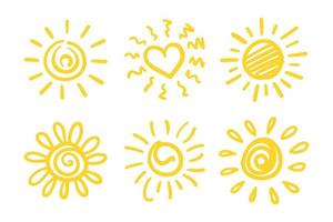 uppsättning doodle sun.design element. vektor illustration.