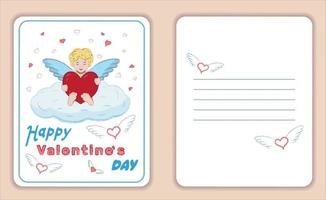 kort med ängel, cupid för hjärtans dag, datum, kärlek. vektor illustration.