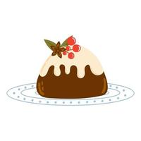 jul mysigt pudding med bär på tallrik isolerat på vit bakgrund, vinter- Semester paj efterrätt vektor
