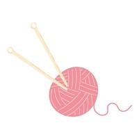 mysigt stickning nålar och trådar, rosa garn boll isolerat på vit bakgrund, tid för hygge vektor