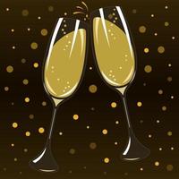 champagne glasögon klirra svart bakgrund vektor illustration i platt stil