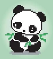 8 bitars pixlar panda. djur för speltillgångar och korsstygnsmönster i vektorillustrationer. vektor