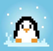 8-Bit-Pixel-Pinguin sitzt. Tiere für Spielmaterial und Kreuzstichmuster in Vektorgrafiken. vektor