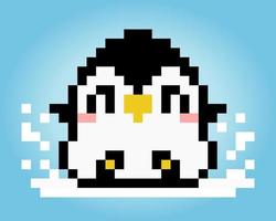 8-Bit-Pixel-Pinguin sitzt. Tiere für Spielmaterial und Kreuzstichmuster in Vektorgrafiken. vektor