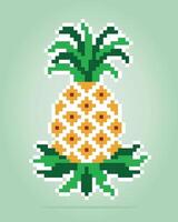 8-Bit-Pixel von Ananas. Früchte für Spiel-Assets und Kreuzstichmuster in Vektorgrafiken. vektor