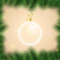 glas boll jul på de bakgrund. glad jul och Lycklig ny år med en glas boll och gran gren jul bakgrund. jul och ny år bakgrund högtider. vektor illustration