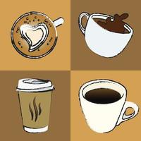 Kaffee Elemente Blockmuster nahtloser Vektor auf braunem Hintergrund