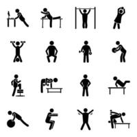 Glyphen-Icons-Pack für körperliche Fitness vektor