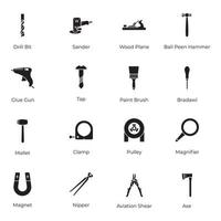 Reihe von Symbolen für Arbeitswerkzeuge vektor