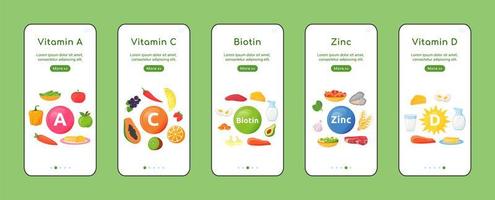 Vitamine und Mineralien auf dem Bildschirm der mobilen App vektor