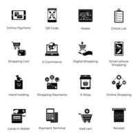 Packung mit E-Shopping-Solid-Icons vektor