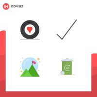 flaches Icon-Set für die mobile Schnittstelle mit 4 Piktogrammen von Design-Zielaufkleber-Tick-Bin-editierbaren Vektordesign-Elementen vektor