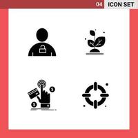 Stock Vector Icon Pack mit 4 Zeilen Zeichen und Symbolen für Avatar PPC Vorhängeschloss Grow Pay editierbare Vektordesign-Elemente