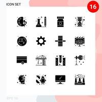 16 solides Glyphenkonzept für mobile Websites und Apps, die chemisch bearbeitbare Vektordesignelemente für Wissenschaftslabore umwandeln vektor