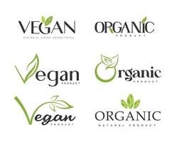 organisk vegan grön blad bricka emblem logotyp mall uppsättning för mat märka paket fri vektor