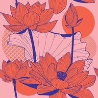 nahtloses Muster mit natürlicher Verzierung. asiatische Lotusblume auf goldenem Hintergrund vektor