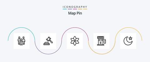 Map Pin Line 5 Icon Pack inklusive . Stern. Natur. Mond. Karten vektor