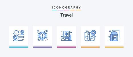 Travel Blue 5 Icon Pack inklusive Plan. Kennzeichen. Stadt. Karte. Route. kreatives Symboldesign vektor