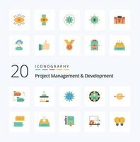 20 flaches Farbsymbolpaket für Projektmanagement und -entwicklung wie die Entwicklung der Büroarbeit in der Geschäftswelt vektor