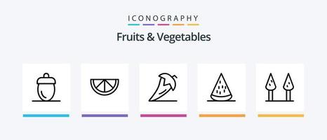 frukt och grönsaker linje 5 ikon packa Inklusive tomat. frukt. grönsaker. mat. frukter. kreativ ikoner design vektor