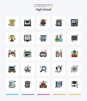 kreativ hög skola 25 linje fylld ikon packa sådan som utbildning. övervaka. korg netto. dator. teckning vektor