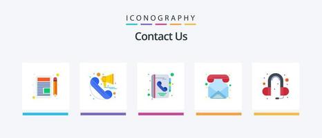 Kontakt oss platt 5 ikon packa Inklusive huvud telefon. ringa upp. adress. telefon. kontakter. kreativ ikoner design vektor