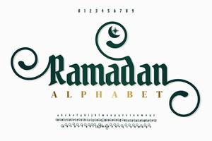 ramadan lyx elegant alfabet brev och tal. elegant islamic typografi klassisk serif font dekorativ årgång retro. vektor