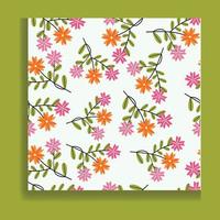 Vintage schamlose Blumen-, Grün-, Gelborange- und Rosablumen mit einem Musterhintergrund. vektor