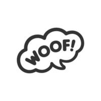 Wuff-Text in einer Sprechblase. cartoon comics hunderinde soundeffekt und beschriftung. einfache Schwarz-Weiß-Umriss flaches Vektor-Illustrationsdesign auf weißem Hintergrund. vektor