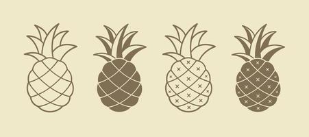 Ananas-Umriss und Silhouette-Business-Firmenmarken-Logo-Clipart-Set. einfaches flaches modernes minimales Vektorillustrationsdesign. zeichen symbol für landwirtschaft tropische frische obst etc. vektor