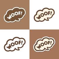 väft text i en Tal bubbla ballong design uppsättning. tecknad serie serier hund bark ljud effekt och text. enkel platt vektor illustration på vit eller brun bakgrund.