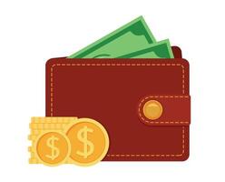animerad plånbok med kontanter pengar inuti ikon vektor illustration