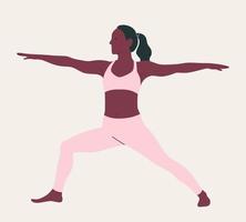 kvinna som bär sportkläder gör yoga. ung smal tjej gör yoga. handritad färgad vektorillustration. viktminskning. hälsovård och livsstilskoncept. kvinnlig yoga. vektor