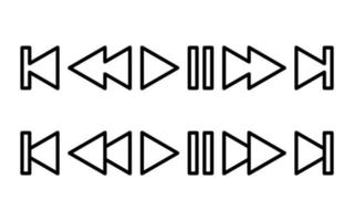 Satz von Musik-Player-Schaltflächensymbolen im Linienstil-Design isoliert auf weißem Hintergrund. Schaltflächen für Wiedergabe, Pause, Zurück, Weiter, Schnellvorlauf. editierbarer Strich. vektor