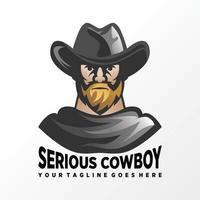 einzigartiger ernsthafter cowboy mit hut und gewand bild grafik symbol logo design abstraktes konzept vektor stock. kann als Symbol verwendet werden, das einem Helden oder Charakter zugeordnet ist.