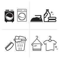 Wäsche-Icon-Vektor, flaches Design Wäsche-Icon-Set, Kleiderbügel, Kleidung, Bügeleisen. vektor