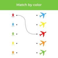 pedagogisk barns spel. match förbi Färg. aktivitet för förskola barn och småbarn. illustration av ett flygplan vektor
