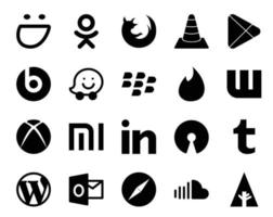 20 Social-Media-Icon-Paket, einschließlich Open-Source-Xiaomi-Apps, Xbox-Tinder vektor