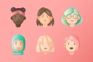satz von avataren glücklicher frauen verschiedener rassen vektor