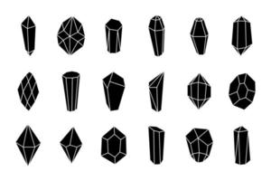 Kristallmineralien schwarze Silhouette Icon-Set. geometrische Edelsteinsammlung. schmuck und diamantvektor eps isolierte konturillustration vektor