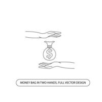 pengar deposition och finansiera begrepp vektor design, händer håll de pengar väska, full översikt designad ekonomi ikon
