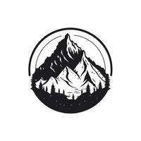 Berg Schwarz-Weiß-Logo-Design-Vektor, Naturlandschaftsabenteuer vektor