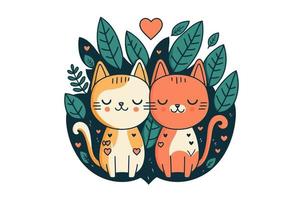 par söt katt i kärlek djur- valentine dag kort inbjudan bakgrund vektor