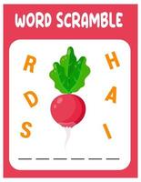 rädisa ord förvränga . pedagogisk spel för ungar. engelsk språk stavning kalkylblad för förskola barn. vektor