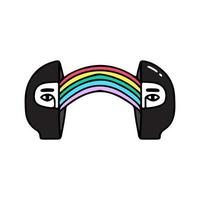 Zwei Hälften des Mannkopfes mit Räubermaske mit Regenbogen im Inneren, Illustration für T-Shirt, Straßenkleidung, Aufkleber oder Bekleidungswaren. mit Doodle-, Retro- und Cartoon-Stil. vektor