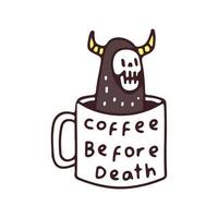 trendiger Teufelsschädel in einer Tasse Kaffee, Illustration für T-Shirts, Straßenkleidung, Aufkleber oder Bekleidungswaren. mit Retro- und Cartoon-Stil. vektor